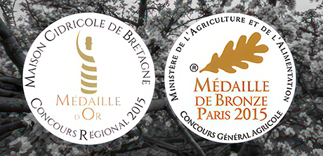 Badges médaille d'or maison cidricole de Bretagne et médaille de bronze concours général agricole 2015