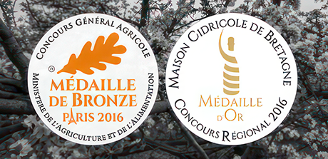 Badges médaille d'or maison cidricole de Bretagne et médaille de bronze concours général agricole 2016